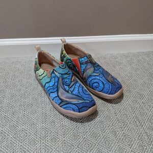 UIN Porpoise Toledo Art Painted Slip On Canvas Loafers Dolphins Womens Size 8.5